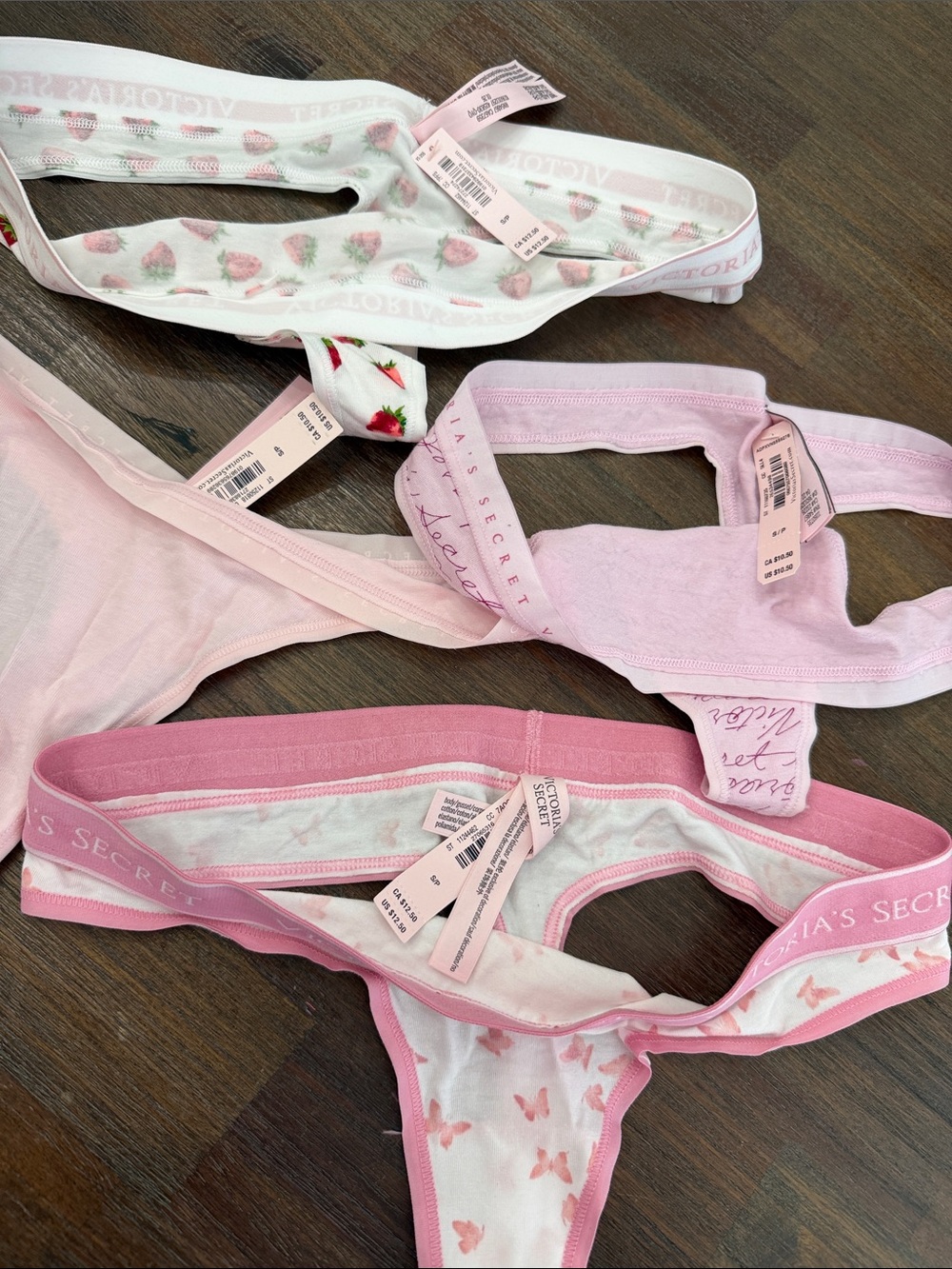 Victoria's Secret Pink & White Thong Set with Strawberry and Butterfly Motifs - Picture 2 of 2